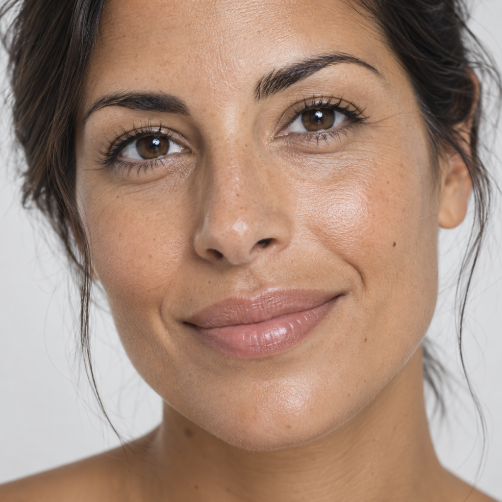 Primer plano de mujer adulta con piel de aspecto saludable y luminoso, para ilustrar el tratamiento de vitaminas faciales en Las Palmas.
