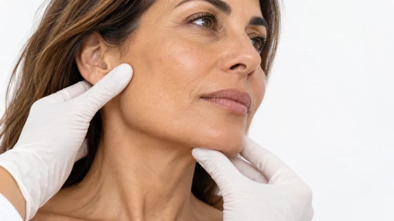 Valoración del óvalo facial y de la línea mandibular con guantes médicos