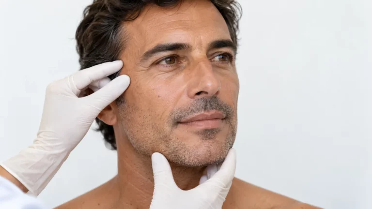 Valoración del soporte facial en un hombre de cabello castaño
