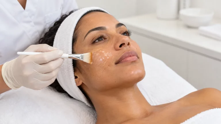Peeling facial en Las Palmas aplicado en una modelo adulta en una clínica estética.