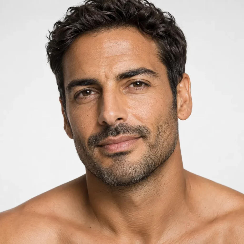 Piel masculina cuidada después de un peeling médico