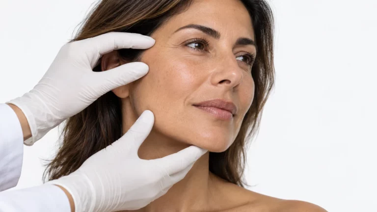 Valoración de la piel y del soporte facial de una mujer adulta
