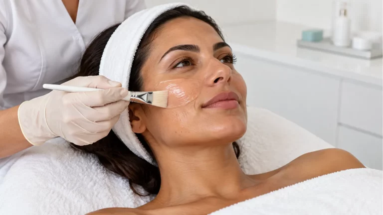 Aplicación profesional de exfoliación con ácido láctico en una clínica de Las Palmas
