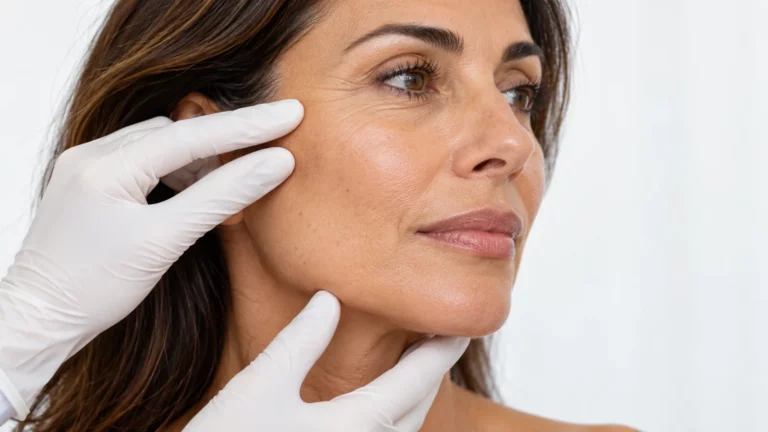 Valoración de la piel del rostro y cuello antes de un tratamiento con hilos monofilamentos