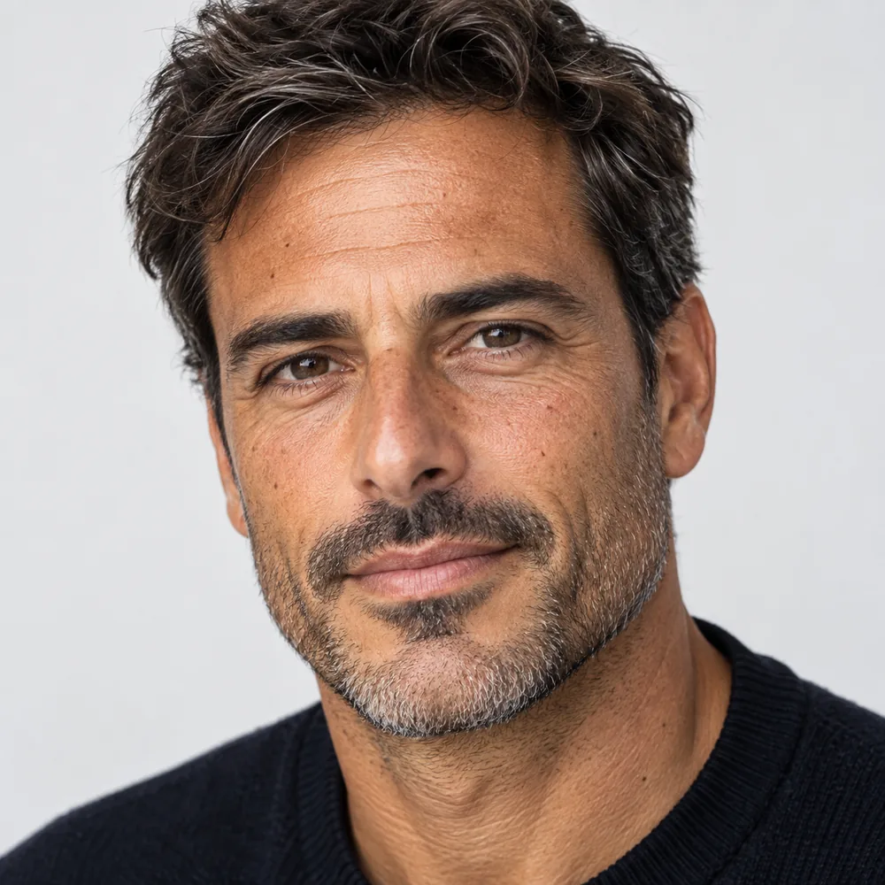 Hombre de mediana edad con piel luminosa antes de un tratamiento IPL facial en Las Palmas